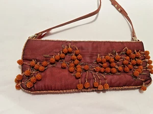 Vintage Chan Luu Silk Designer Purse Burgandy w/Red Beads - Picture 1 of 5