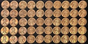 1957 USA (50) LINCOLN WHEAT CENT ORIGINAL 1c ROLL MINT STATE RED - Picture 1 of 2