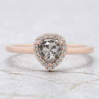 Anel de presente de noivado de ouro rosa 14K com diamante sal e pimenta coração 0,73 quilates - Imagem 1 de 4