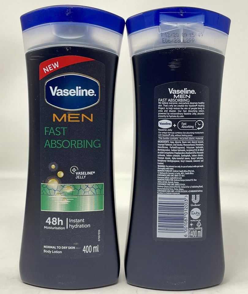 2 X Vaseline Men Fast absorbing Instant Hydration 48h Moisturisation 400 Ml Eac - Image 1 of 1