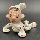 Vintage White w. Red Polka Dot Pixie Porcelain Gnome Elf Lying on Stomach 2.5"