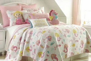 5-pc ❤ I LOVE MERMAIDS ❤ Full Quilt w/ sheets Tropical Beach Seahorses Starfish - Picture 1 of 11
