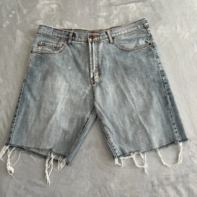 Pantalones Cortos Request Jeans Para Hombre 36 Azul Corte Deshilachado Envejecido 5 Bolsillos Y2K Pantalones Cortos Foto 1 de 4
