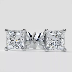 IGI Certified Princess-Cut E VS1 Lab Grown Diamond Stud Earring 14k White Gold - Picture 1 of 11