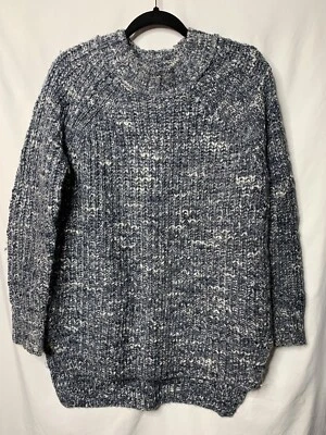 Suéter de malha Ruff Hewn feminino tamanho grande robusto manga longa azul mistura branca - Imagem 1 de 4