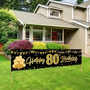 Happy 80th Birthday Banner Decorations for Women Men, Black Gold 80 Birthday ... - Picture 1 of 7