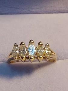 14K Yellow Gold~**.75 CTW 5 STONE MARQUIS DIAMONDS RING**~3.3 Grams~SIZE 6.75 - Picture 1 of 12
