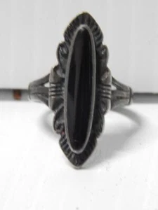 ANTIQUE NAVAJO STERLING SILVER JET RING sz: 7 3/4 +/- OLD PATINA - XLNT GIFT ! - Picture 1 of 4