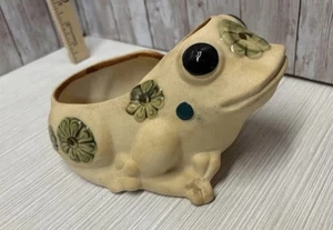 VTG Ceramic Frog Shaped Ceramic Planter Glazed with Green Flowers. FREE SHIPPING - Picture 1 of 6
