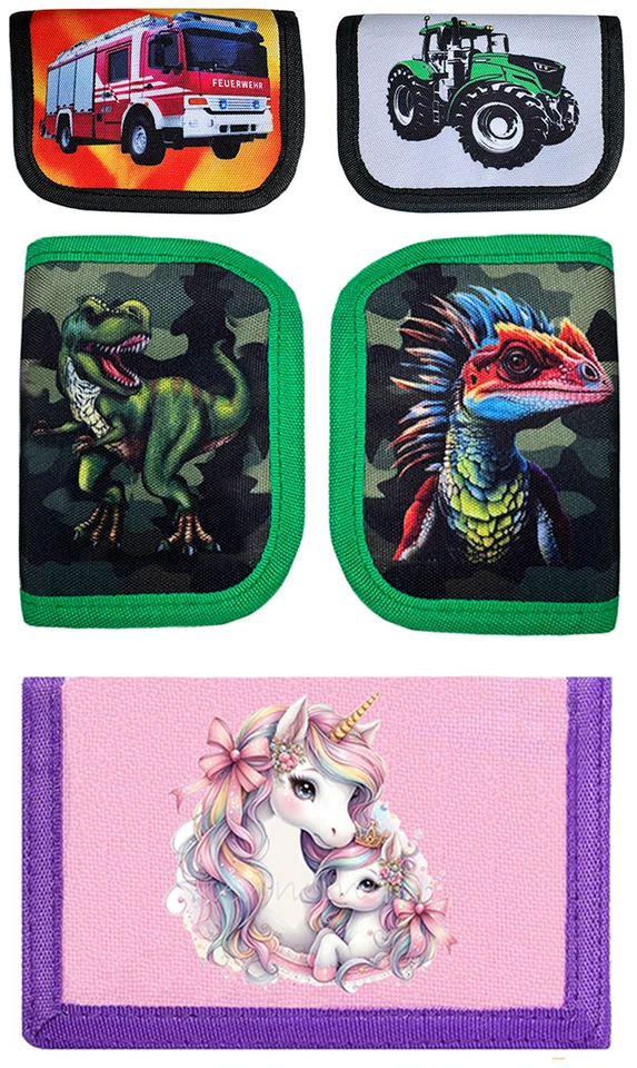 Kinder Geldbörse Portemonnaie Brustbeutel Dino Trecker Feuerwehr Einhorn Canvas - Bild 1 von 1
