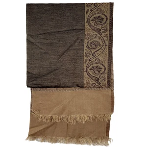 Charter Club Brown Paisley Wool & Silk Blend Tasseled Shawl Scarf 73" x 29" - Picture 1 of 6