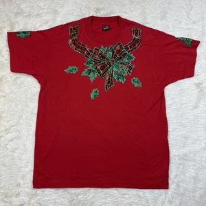 Handmade Christmas Holly Shirt Sz XL Red Short Sleeve Tee Glitter - Picture 1 of 8