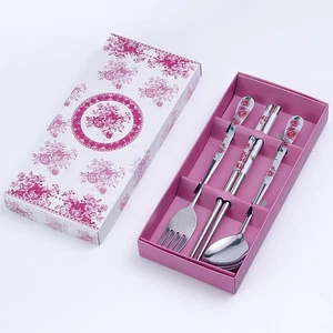 3PC Tableware Stainless Steel Chopsticks Spoon Fork Gift Box Portable Travel - Bild 1 von 17