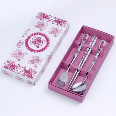 3PC Tableware Stainless Steel Chopsticks Spoon Fork Gift Box Portable Travel - Bild 1 von 4