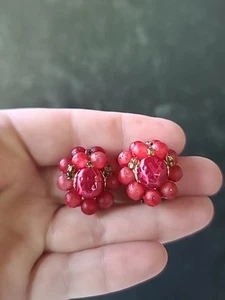 Pink And Gold Cluster Beaded Clip-on Earrings Japan Vintage Costume Jewelry,READ - Picture 1 of 10