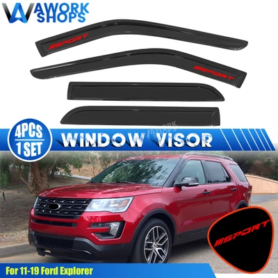 For 11-19 Ford Explorer Window Visors Rain Guard Shade Deflector w/ Red Sport Foto 1 de 4