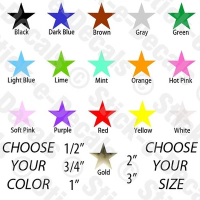 STAR STICKERS Pick Color & Size Permanent Outdoor Glossy Vinyl Decals FREE SHIP - Image 1 of 4