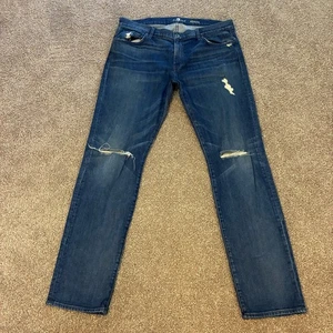 Pantalones de mezclilla 7 For All Mankind Slimmy para hombre 38x34 azul desgastado ajustados rectos - Imagen 1 de 8
