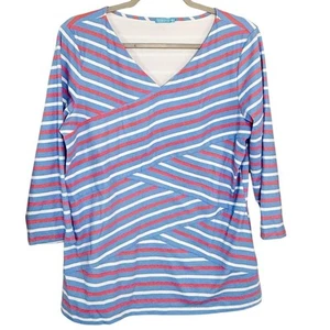 J. McLaughlin Nicola Layered Top Criss-Cross Striped 3/4 Sleeves Blue Size XL - Picture 1 of 4