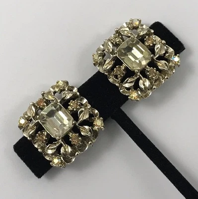 Pendientes de clip Coro firmados de colección diamantes de imitación de cristal ámbar transparente tono dorado #1355 Foto 1 de 4