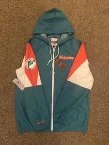 Mitchell & Ness NFL Throwback Miami Dolphins Windbreaker Jacket Mens L Large - Picture 1 of 3