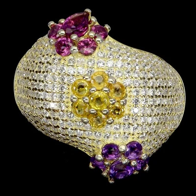 925 Sterling Silver Ring Pear Amethyst 4x3mm Rhodolite Garnet Gemstone Jewelry 7 - Image 1 of 4