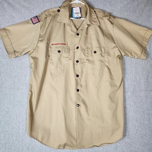 Camicia TAN SS vintage Boy Scouts of America nuova con etichette UOMO XL marrone bottone made in USA - Foto 1 di 13