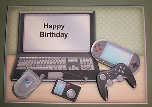 Handmade Greeting Card 3D Happy Birthday With Electronic Gadgets - Picture 1 of 2
