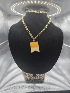 Dauplaise Patent 3427691 Signed Vintage Gold Tone Necklace With Yellow Pendant - Picture 1 of 10