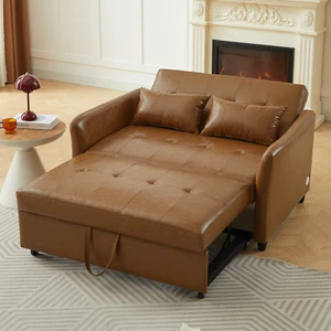 51.57'' Convertible Sleeper Sofa Bed Loveseat Sofa Couch with Pull Out Bed - Picture 1 of 48