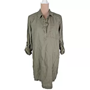 MICHAEL STARS Eleanor Linen Utility Shirt Dress Olive Army Green Sz XL NWT $168 - Picture 1 of 10