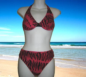 NEW GOTTEX SEXY MAGENTA TIGER BATHING SUIT SWIMSUIT BIKINI SET SZ- 8 - Picture 1 of 7