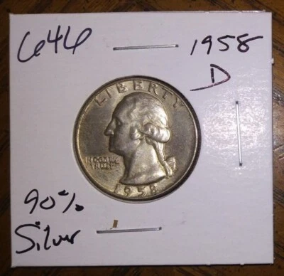 1958 年 - D 完好 - 90% 银 - 华盛顿 25 美分 - 批量 # 646 — 第 1/2 张图片