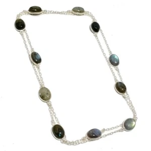 Fire Labradorite Gemstone Handmade 925 Sterling Silver Jewelry Necklaces Sz-36" - Picture 1 of 1