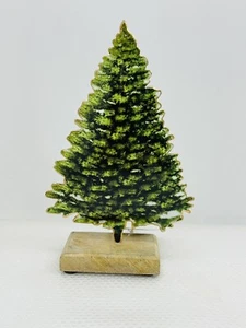 Vintage Fir Tree Table Piece Photographic Transfer (2-Sided Metal, Wood Base) ๐ - Picture 1 of 5