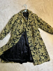 VTG 1960s Penny Lane Floral Print Tapestry Coat Gold Black Satin Lined SZ S/M - Picture 1 of 9