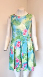 Fab Green Floral Tropical Print Sleeveless Skater Dress by Rave ~ Size 6 ~ NEW! - Picture 1 of 5