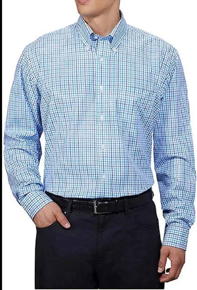 Kirkland Signature Traditional Fit Mens Dress Shirt Sz 17.5 X 34/35 Blue