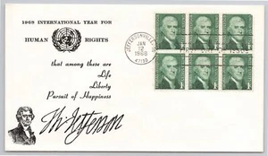 First Day Cover Scott's #1278 Thomas Jefferson 6 Stamps 1968 - Picture 1 of 2