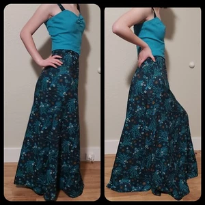 60's 70's 3 Piece Skirt Crop Top Jacket Floral Navy VTG retro hippie costume - Picture 1 of 11