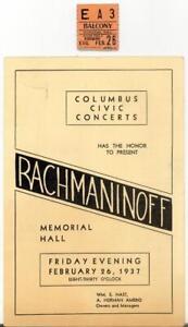 1937 "Rachmaninoff Concert Program/Ticket Stub" COLUMBUS OHIO