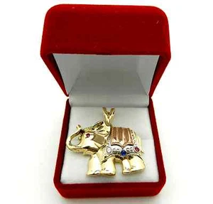 LUCKY Solid  14k Multi Tone Gold ELEPHANT Charm Pendant 10 grams - Picture 1 of 7
