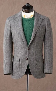 Men Wool Herringbone Tweed Vintage Retro Jacket Coat Groom Tuxedo Leisure Blazer - Picture 1 of 11