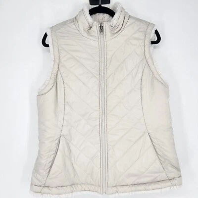 Nicole Miller Vest Women’s Size L Reversible Faux Fur Original Cream Zip Pockets - Image 1 of 4