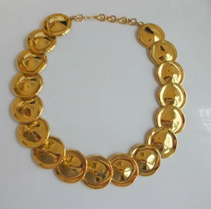 Vtg Monet Egyptian Revival Chunky Mogul Coin 斗笠 Gold PL Necklace Chocker Colar - Picture 1 of 8