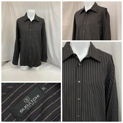 Bugatchi Uomo Dress Shirt XL Mens Black Stripe Cotton Button-up YGI N2-215 - Image 1 of 4