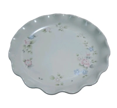 Pfaltzgraff Tea Rose Serving Dish Platter 9 1/4" Round Plate Fluted Marked - Image 1 of 4