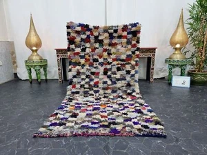 Moroccan Handmade Vintage Rug 3'1"x5'8" Berber Checkered Purple Cotton Area Rug - Picture 1 of 12