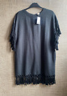 H&M LBD dress shift textured tweed tassels fringe black pockets M 12 14 16
