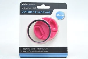 Vivitar Pink 52mm UV Filter + Front Lens Cap Set for Nikon Canon Sony Lens - Picture 1 of 2